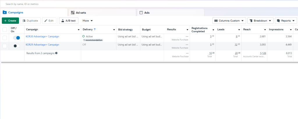 Как перенести настройки столбцов в facebook ads между аккаунтами?