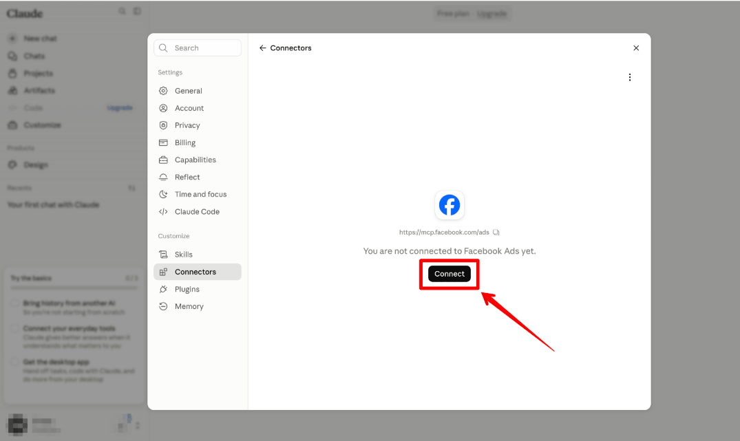 facebook ads mcp connector claude 4