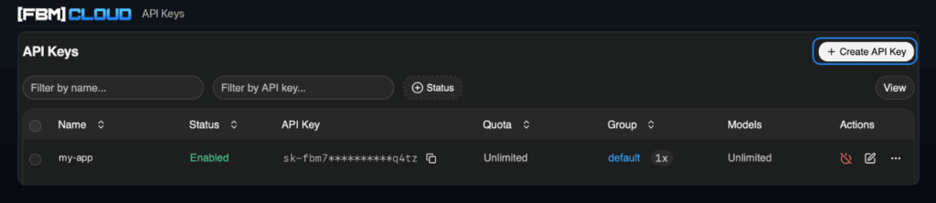 fbm cloud: create api key
