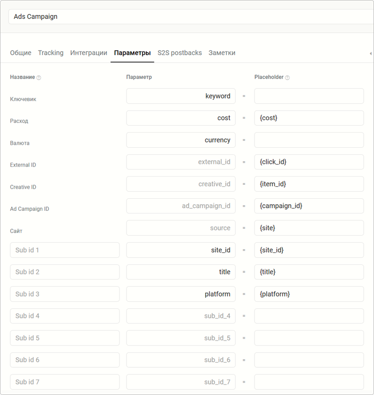 Параметры отслеживания Source ID в трекере Keitaro и MMP